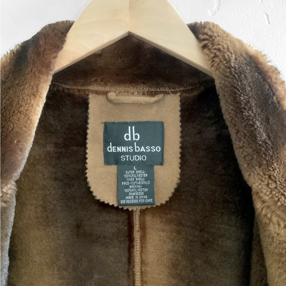 Dennis Basso VTG Faux Suede / Fur Mid-Length Brown Coat Jacket Womens Size Large - Picture 9 of 16
